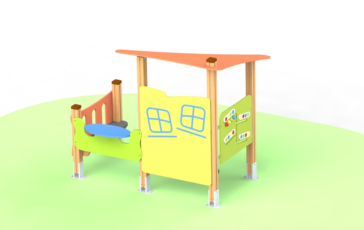 Children’s play house with benches and entertaining games, Б30 model