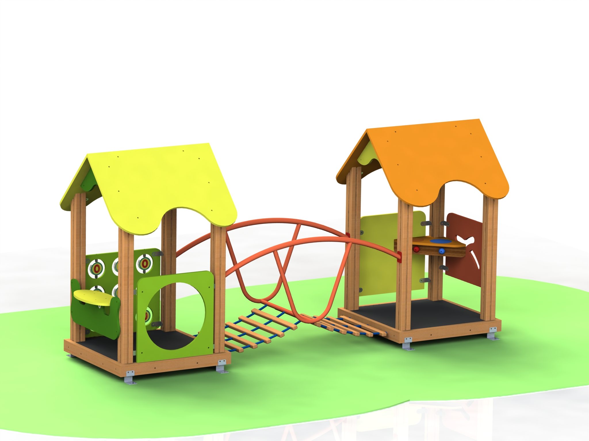 Product photo: Children play house with entertaining games and swing bridge, model КД64 – “The two houses”